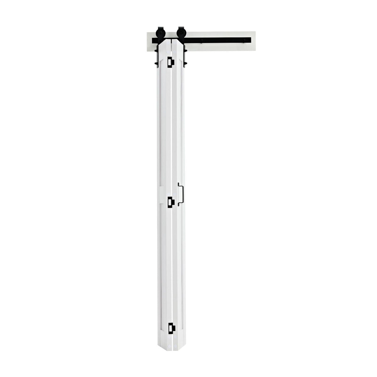 Bifold Barn Door, 24" x 84", MDF Bi-Fold Sliding Closet Doors, Hardware Kit Included, H-Frame Space-Saving Design, Need to Assemble, for Bedroom, Living Room, Wardrobe and Room Divider, White