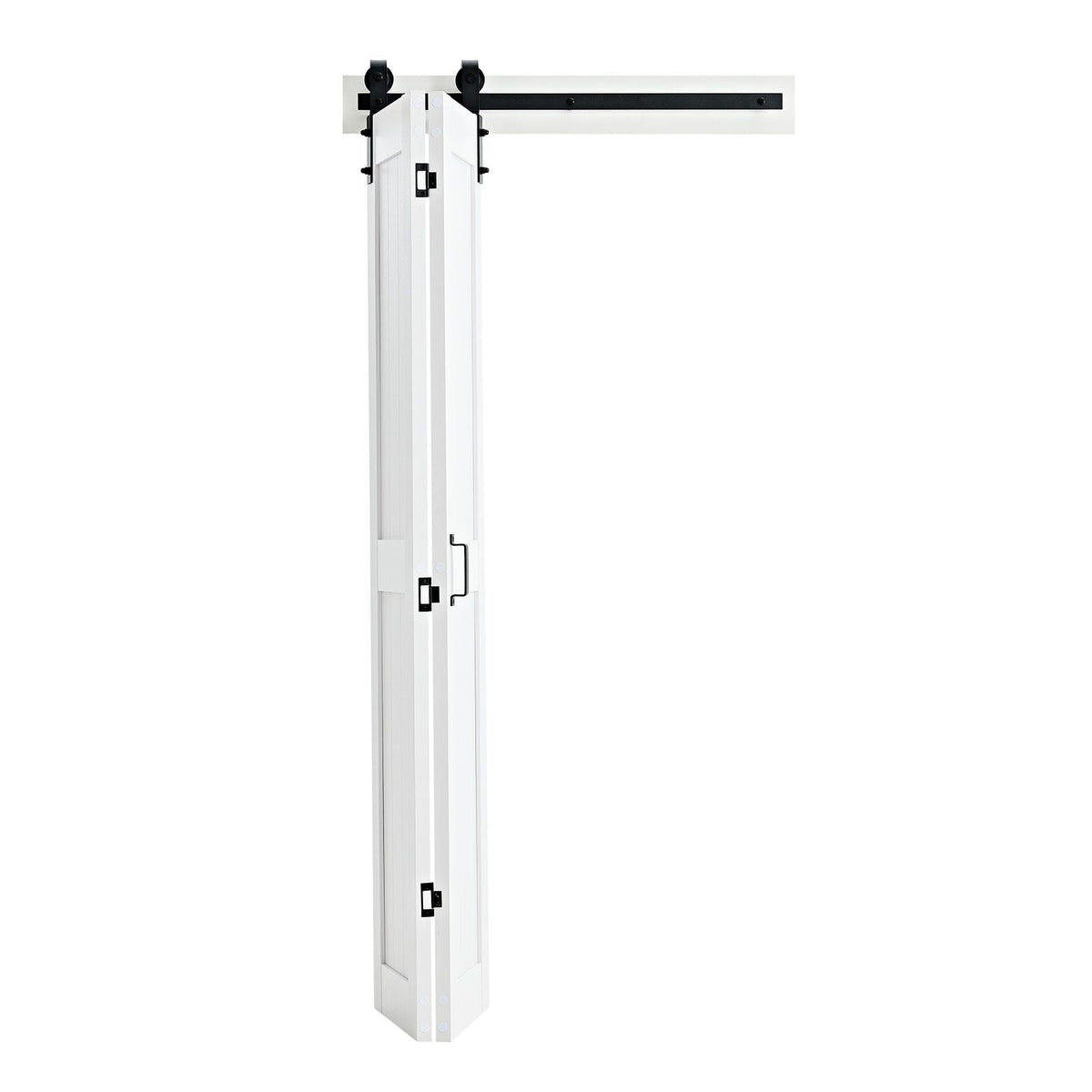 Bifold Barn Door, 36" x 84", MDF Bi-Fold Sliding Closet Doors, Hardware Kit Included, H-Frame Space-Saving Design, Need to Assemble, for Bedroom, Living Room, Wardrobe and Room Divider, White