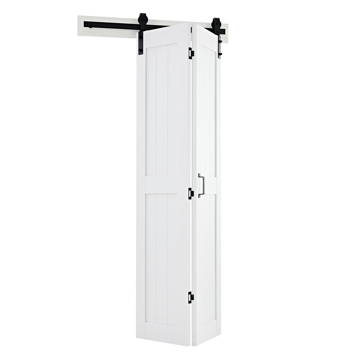 Bifold Barn Door, 36" x 84", MDF Bi-Fold Sliding Closet Doors, Hardware Kit Included, H-Frame Space-Saving Design, Need to Assemble, for Bedroom, Living Room, Wardrobe and Room Divider, White