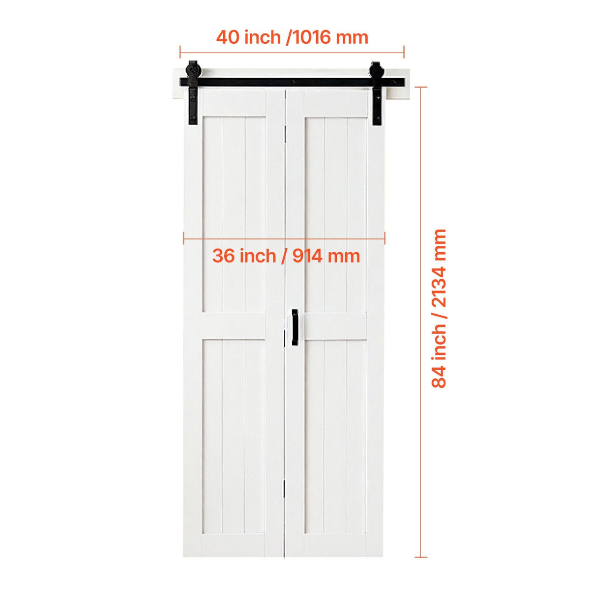 Bifold Barn Door, 36" x 84", MDF Bi-Fold Sliding Closet Doors, Hardware Kit Included, H-Frame Space-Saving Design, Need to Assemble, for Bedroom, Living Room, Wardrobe and Room Divider, White