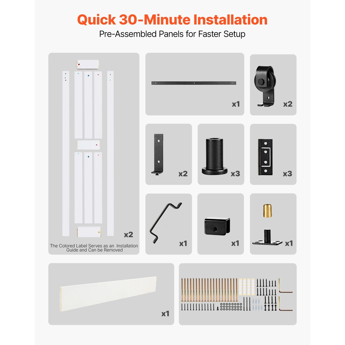 Bifold Barn Door, 36" x 84", MDF Bi-Fold Sliding Closet Doors, Hardware Kit Included, H-Frame Space-Saving Design, Need to Assemble, for Bedroom, Living Room, Wardrobe and Room Divider, White
