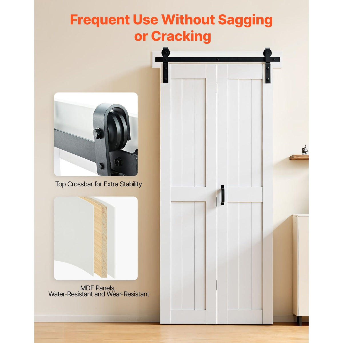 Bifold Barn Door, 36" x 84", MDF Bi-Fold Sliding Closet Doors, Hardware Kit Included, H-Frame Space-Saving Design, Need to Assemble, for Bedroom, Living Room, Wardrobe and Room Divider, White