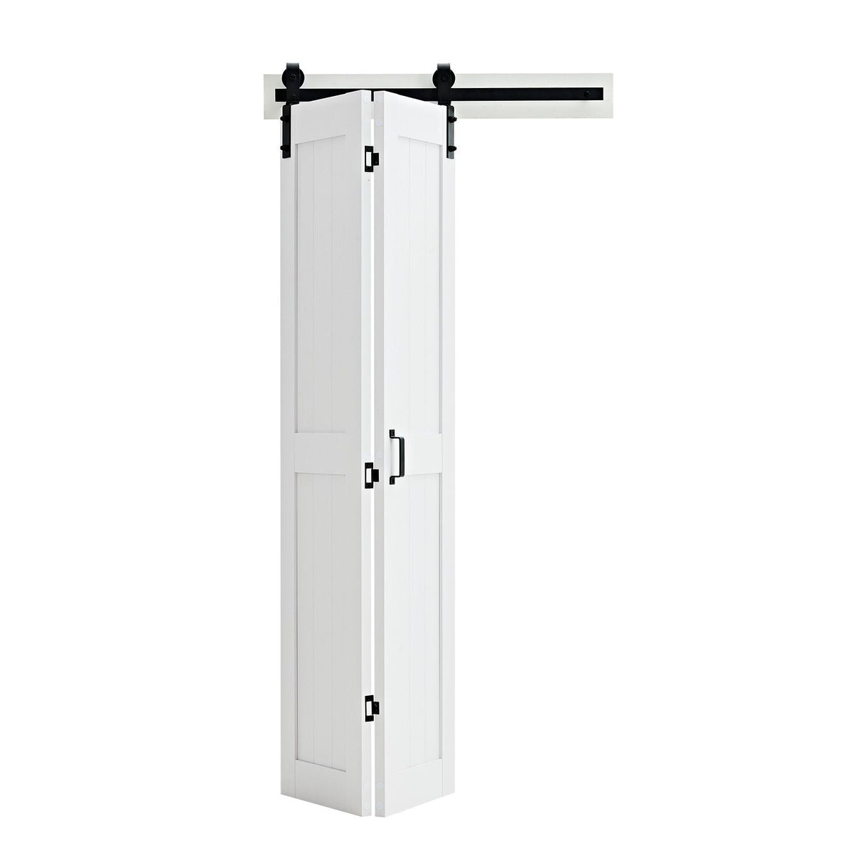 Bifold Barn Door, 36" x 84", MDF Bi-Fold Sliding Closet Doors, Hardware Kit Included, H-Frame Space-Saving Design, Need to Assemble, for Bedroom, Living Room, Wardrobe and Room Divider, White