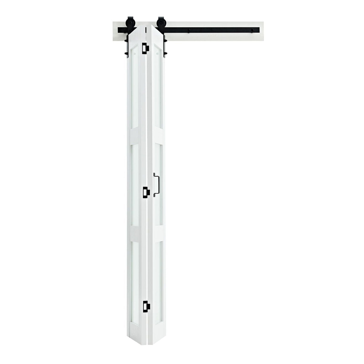 Bifold Barn Door, 36" x 84", MDF with Tempered Glass Bi-Fold Sliding Closet Doors, Hardware Kit Included, Space-Saving Design, Pre-Assembled Panels for Bedroom, Living Room, Wardrobe, White