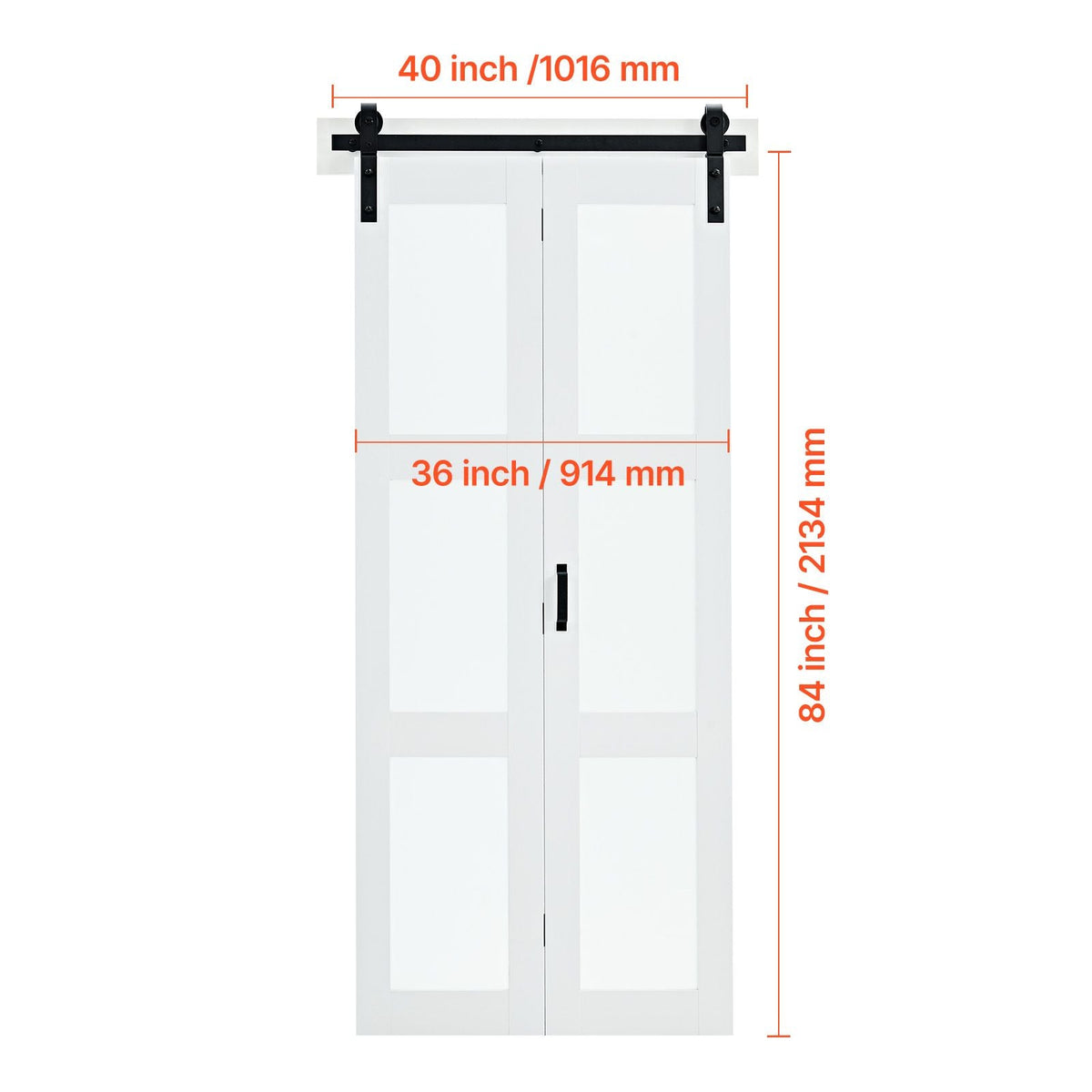 Bifold Barn Door, 36" x 84", MDF with Tempered Glass Bi-Fold Sliding Closet Doors, Hardware Kit Included, Space-Saving Design, Pre-Assembled Panels for Bedroom, Living Room, Wardrobe, White