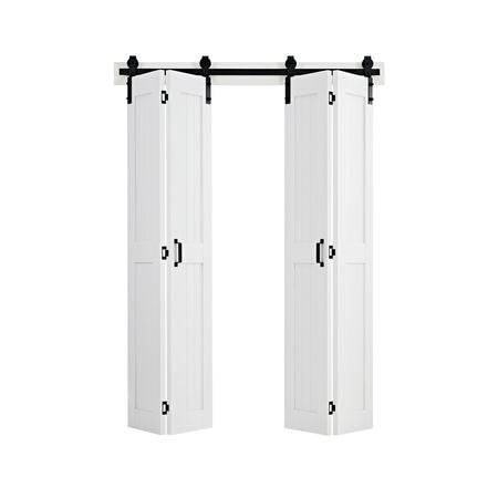 Bifold Barn Door, 48" x 84", MDF Bi-Fold Sliding Closet Doors, Hardware Kit Included, H-Frame Space-Saving Design, Pre-Assembled Panels for Bedroom, Living Room, Wardrobe and Room Divider, White