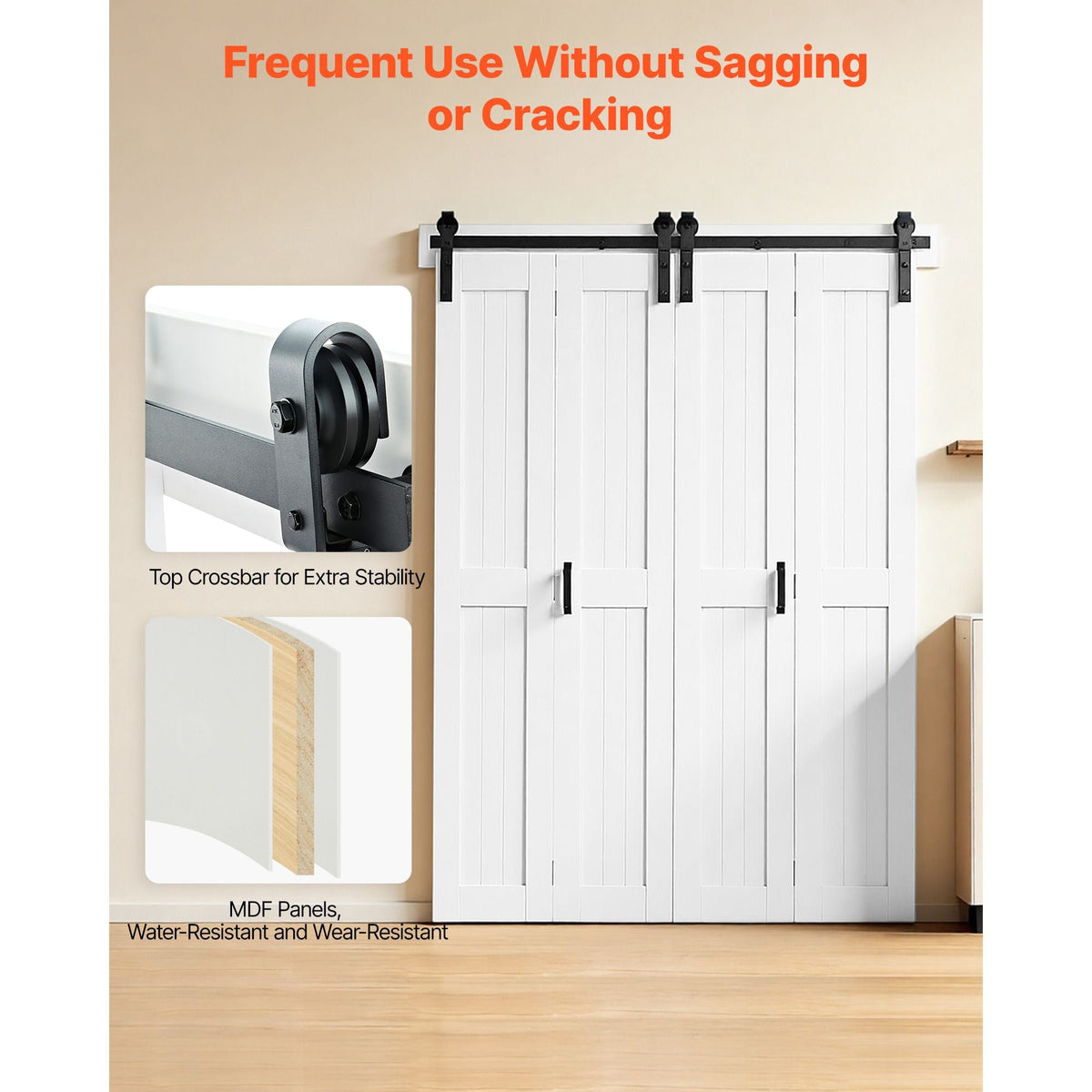 Bifold Barn Door, 48" x 84", MDF Bi-Fold Sliding Closet Doors, Hardware Kit Included, H-Frame Space-Saving Design, Pre-Assembled Panels for Bedroom, Living Room, Wardrobe and Room Divider, White