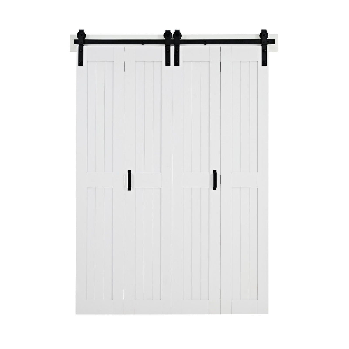 Bifold Barn Door, 48" x 84", MDF Bi-Fold Sliding Closet Doors, Hardware Kit Included, H-Frame Space-Saving Design, Pre-Assembled Panels for Bedroom, Living Room, Wardrobe and Room Divider, White