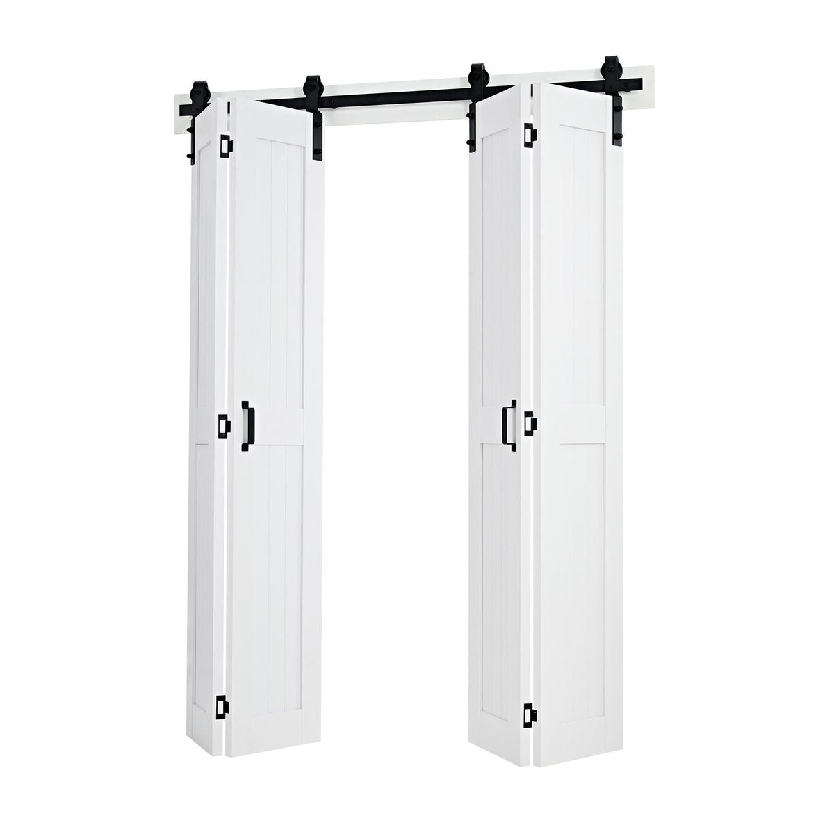 Bifold Barn Door, 48" x 84", MDF Bi-Fold Sliding Closet Doors, Hardware Kit Included, H-Frame Space-Saving Design, Pre-Assembled Panels for Bedroom, Living Room, Wardrobe and Room Divider, White