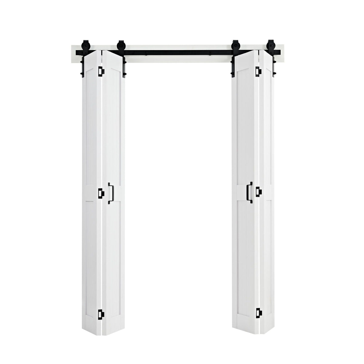 Bifold Barn Door, 48" x 84", MDF Bi-Fold Sliding Closet Doors, Hardware Kit Included, H-Frame Space-Saving Design, Pre-Assembled Panels for Bedroom, Living Room, Wardrobe and Room Divider, White