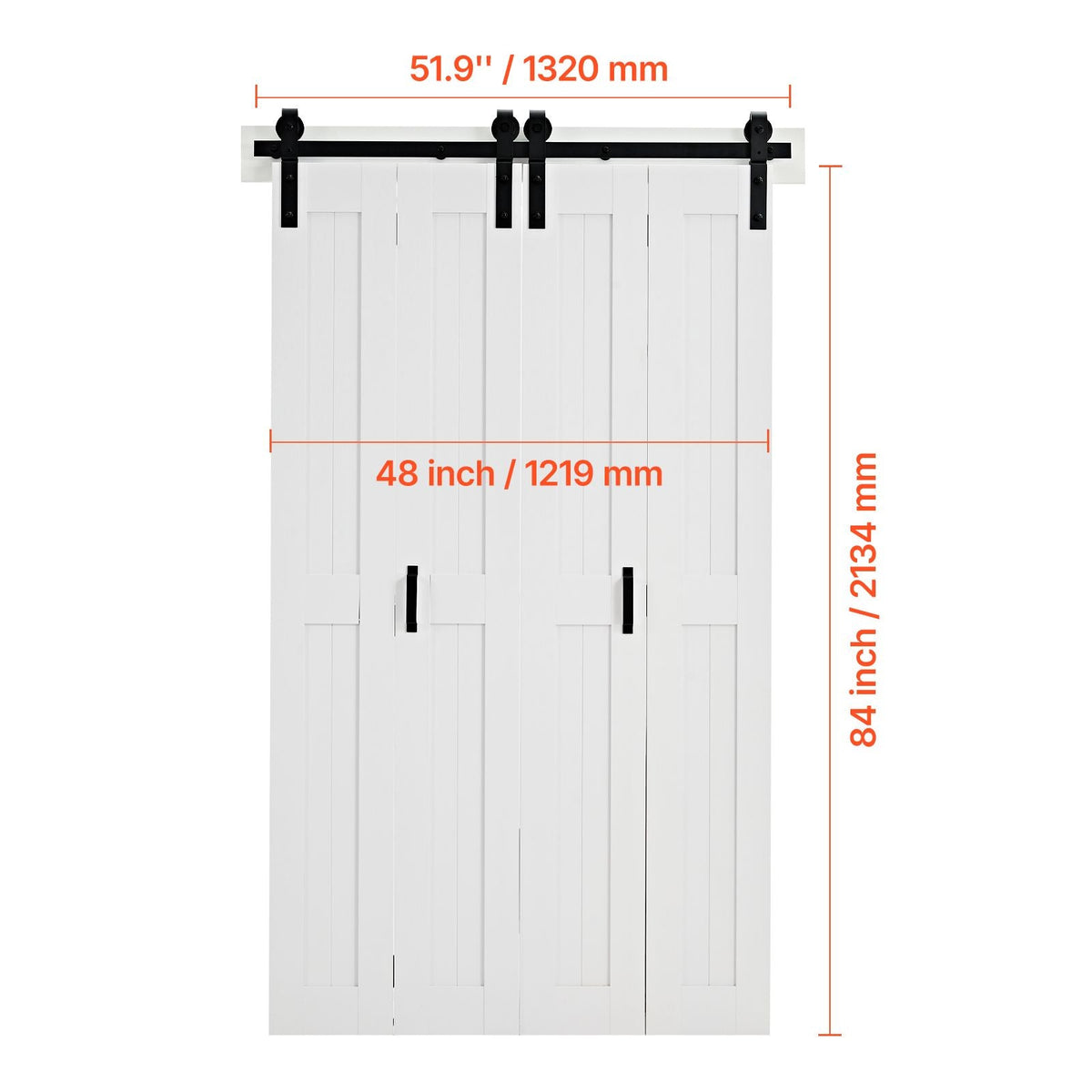 Bifold Barn Door, 48" x 84", MDF Bi-Fold Sliding Closet Doors, Hardware Kit Included, H-Frame Space-Saving Design, Pre-Assembled Panels for Bedroom, Living Room, Wardrobe and Room Divider, White