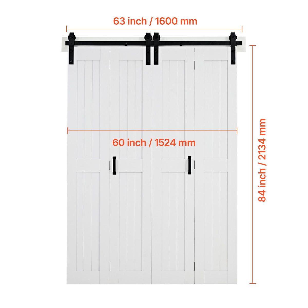 Bifold Barn Door, 60" x 84", MDF Bi-Fold Sliding Closet Doors, Hardware Kit Included, H-Frame Space-Saving Design, Pre-Assembled Panels for Bedroom, Living Room, Wardrobe and Room Divider, White