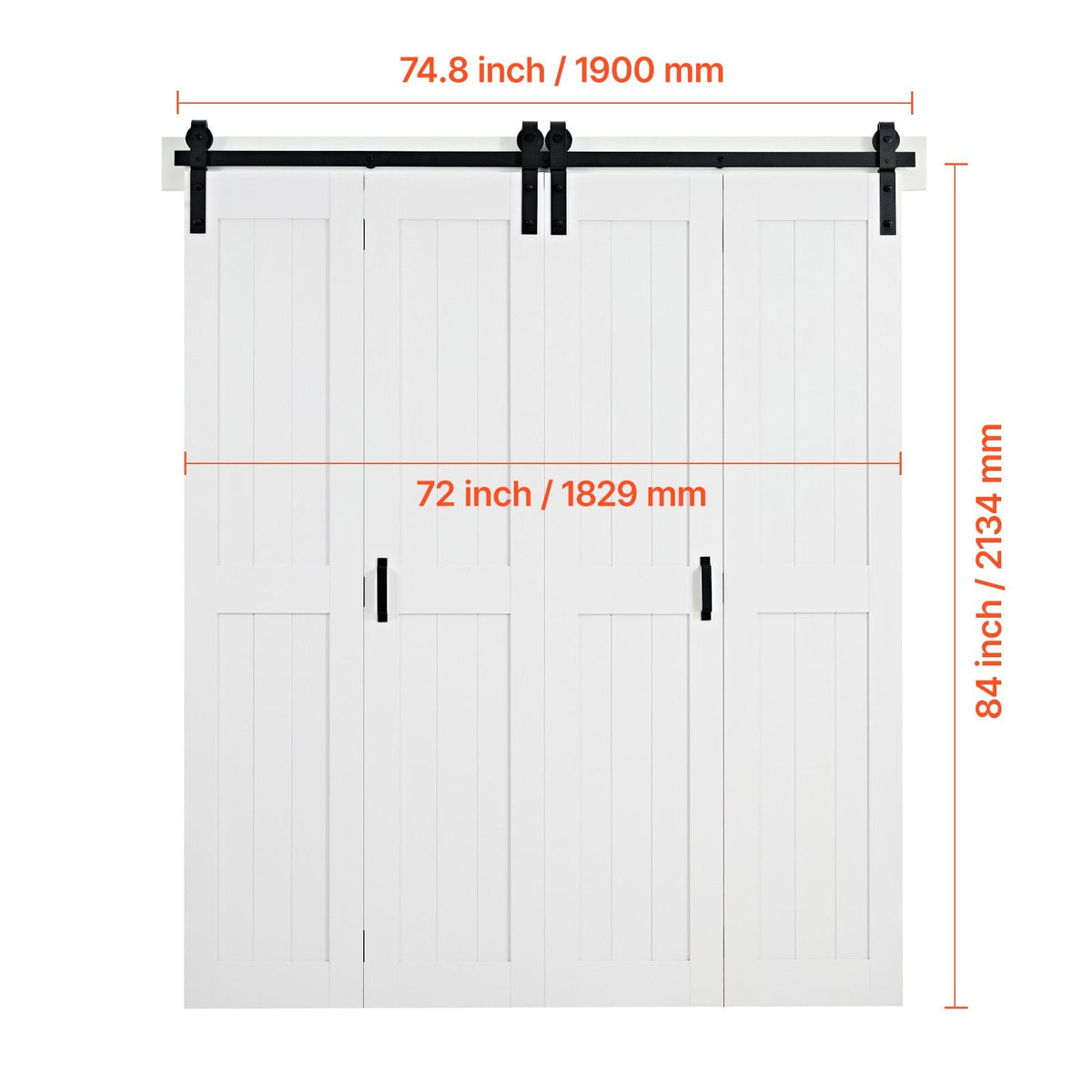 Bifold Barn Door, 72" x 84", MDF Bi-Fold Sliding Closet Doors, Hardware Kit Included, H-Frame Space-Saving Design, Pre-Assembled Panels for Bedroom, Living Room, Wardrobe and Room Divider, White