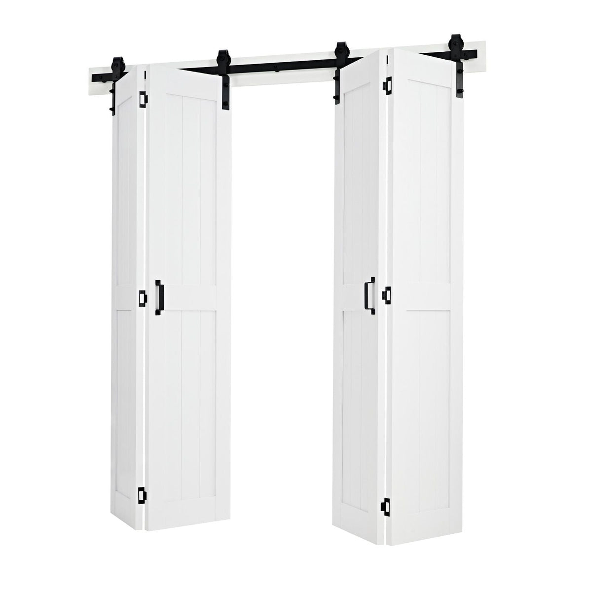 Bifold Barn Door, 72" x 84", MDF Bi-Fold Sliding Closet Doors, Hardware Kit Included, H-Frame Space-Saving Design, Pre-Assembled Panels for Bedroom, Living Room, Wardrobe and Room Divider, White