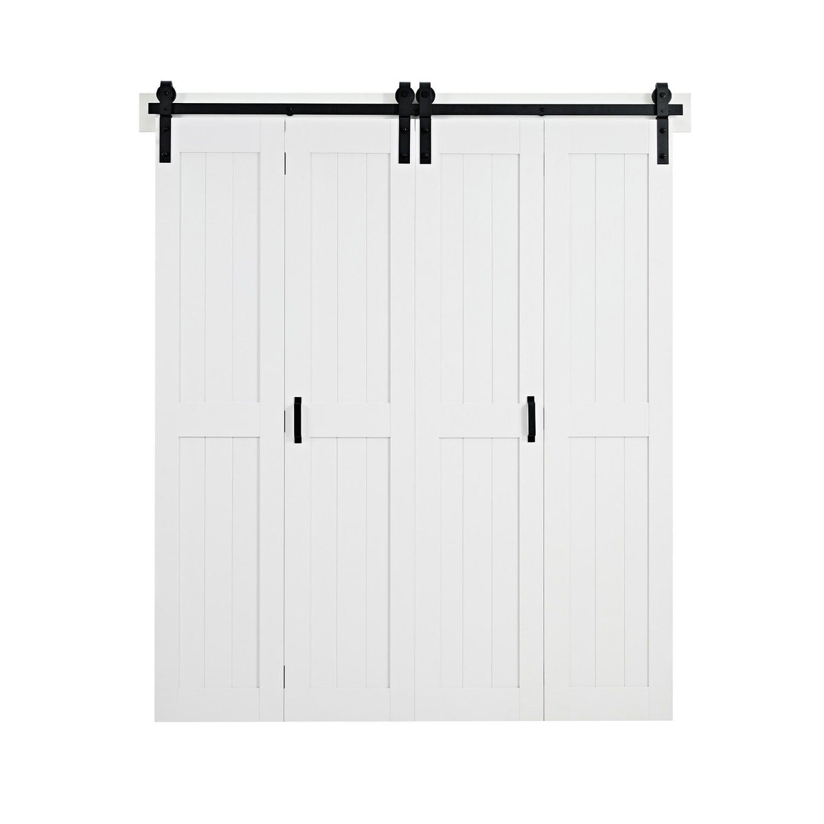 Bifold Barn Door, 72" x 84", MDF Bi-Fold Sliding Closet Doors, Hardware Kit Included, H-Frame Space-Saving Design, Pre-Assembled Panels for Bedroom, Living Room, Wardrobe and Room Divider, White