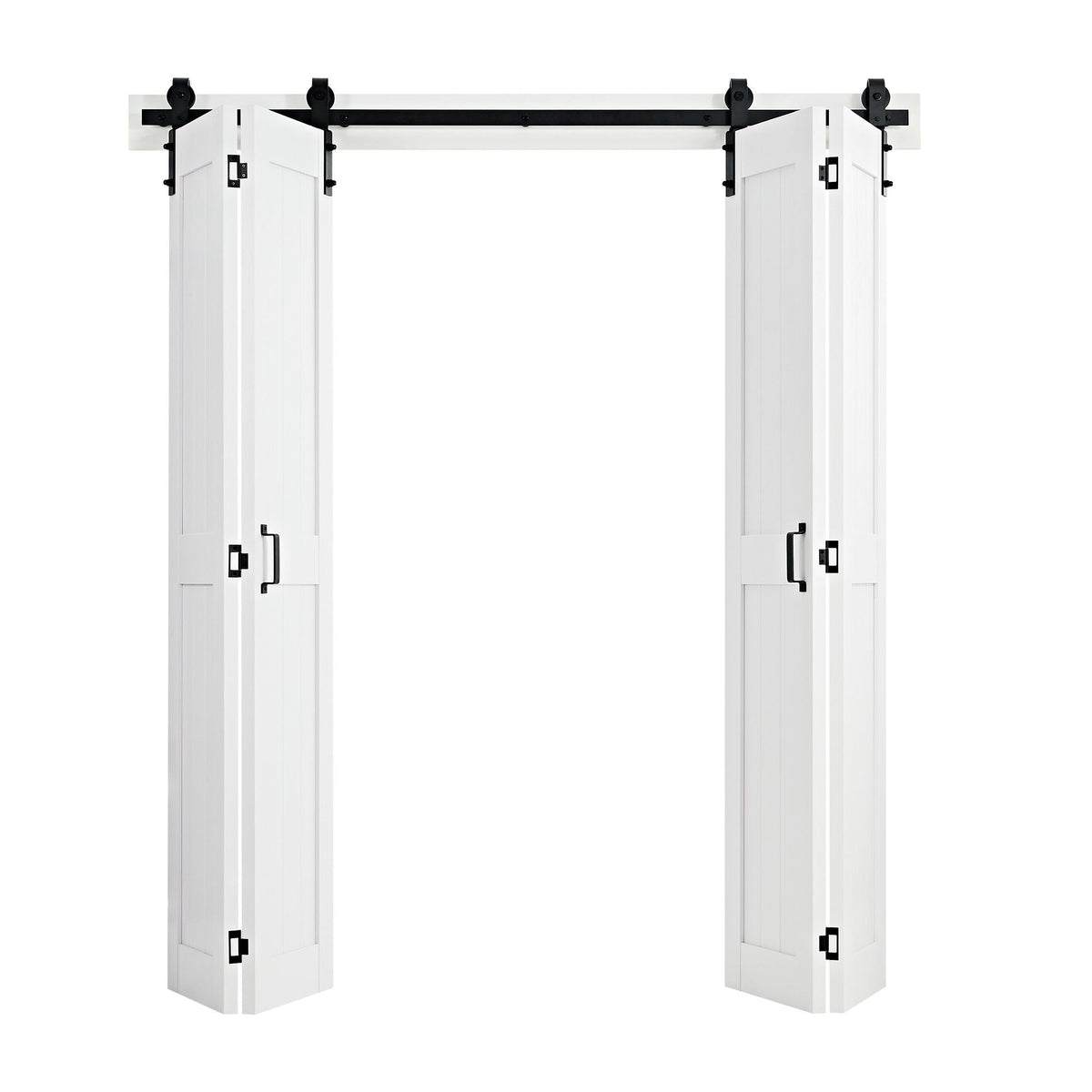 Bifold Barn Door, 72" x 84", MDF Bi-Fold Sliding Closet Doors, Hardware Kit Included, H-Frame Space-Saving Design, Pre-Assembled Panels for Bedroom, Living Room, Wardrobe and Room Divider, White