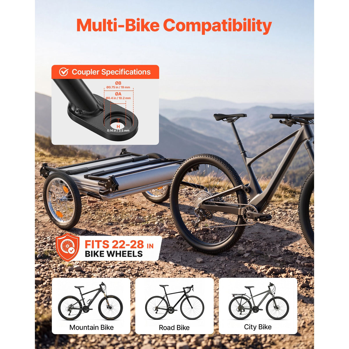 Bike Camper Trailer Tent 300 lbs Static Load Folding Bicycle Wagon, with 16-Inch Wheels, PU2000 Coating, Carbon Steel Frame, Quick Setup, Fits 22-28 in Wheels, for Off-Road Bike Camping & Cargo