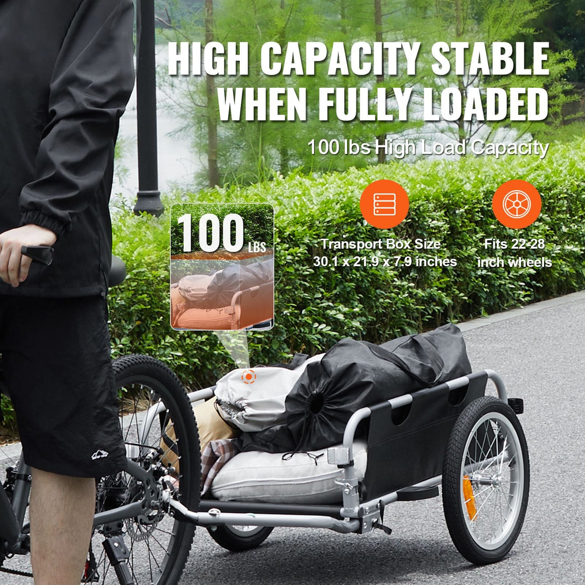 Bike Cargo Trailer, 100 lbs Load Capacity, Heavy-Duty Bicycle Wagon Cart, Foldable Compact Storage & Quick Release with Universal Hitch, 16" Wheels, Safe Reflectors, Fits 22"-28" Bike Wheels
