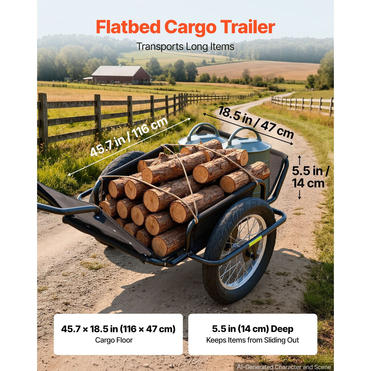 Bike Cargo Trailer 320 lbs Load Heavy-Duty Bicycle Game Cart Foldable, All-Purpose Utility Trailer with 16-Inch Wheels for Any Terrain, Off-Road, Carbon Steel Frame, Fits 22-28 in Bike Wheels