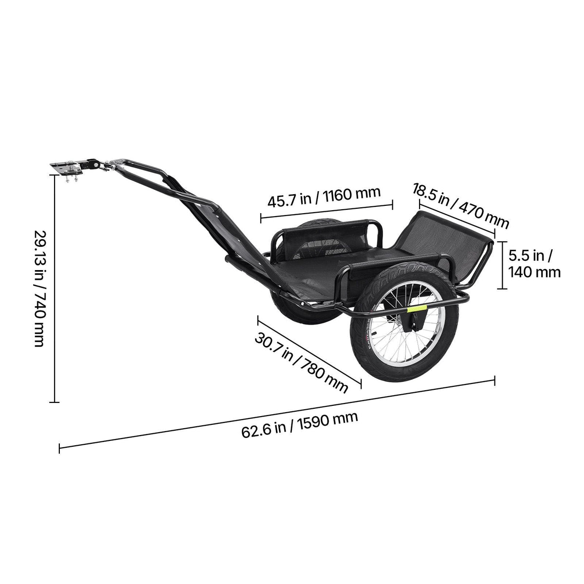 Bike Cargo Trailer 320 lbs Load Heavy-Duty Bicycle Game Cart Foldable, All-Purpose Utility Trailer with 16-Inch Wheels for Any Terrain, Off-Road, Carbon Steel Frame, Fits 22-28 in Bike Wheels
