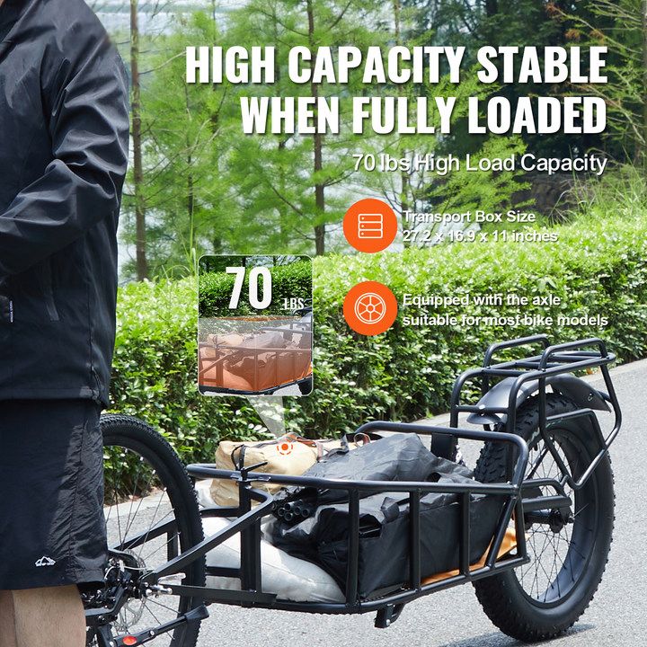 Bike Cargo Trailer, 70 lbs Load Capacity, Heavy-Duty Bicycle Wagon Cart, Compact Storage & Quick Release Structure with Universal Hitch, 20" Wheels, Fits Most Bike Wheels, Carbon Steel Frame