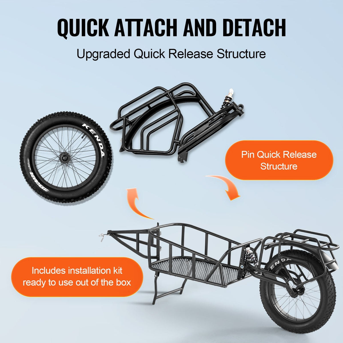 Bike Cargo Trailer, 70 lbs Load Capacity, Heavy-Duty Bicycle Wagon Cart, Compact Storage & Quick Release Structure with Universal Hitch, 20" Wheels, Fits Most Bike Wheels, Carbon Steel Frame