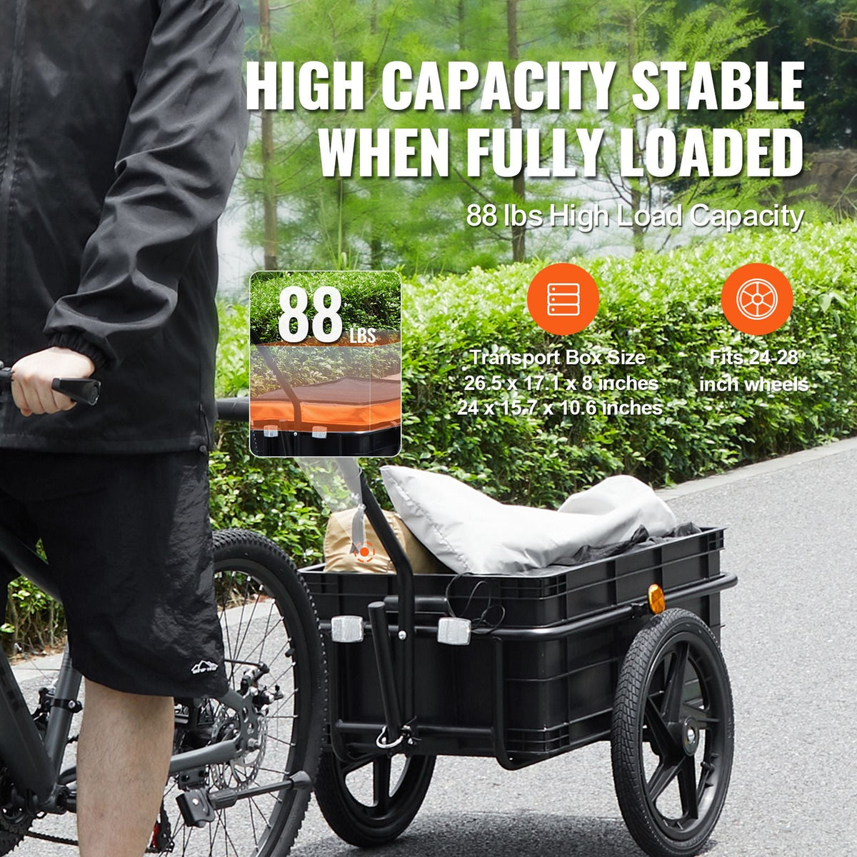 Bike Cargo Trailer, 88 lbs Load Capacity, Heavy-Duty Bicycle Wagon Cart, Foldable Compact Storage with Universal Hitch, Waterproof Cover, 16" Wheels, Safe Reflectors, Fits 24"-28" Bike Wheels
