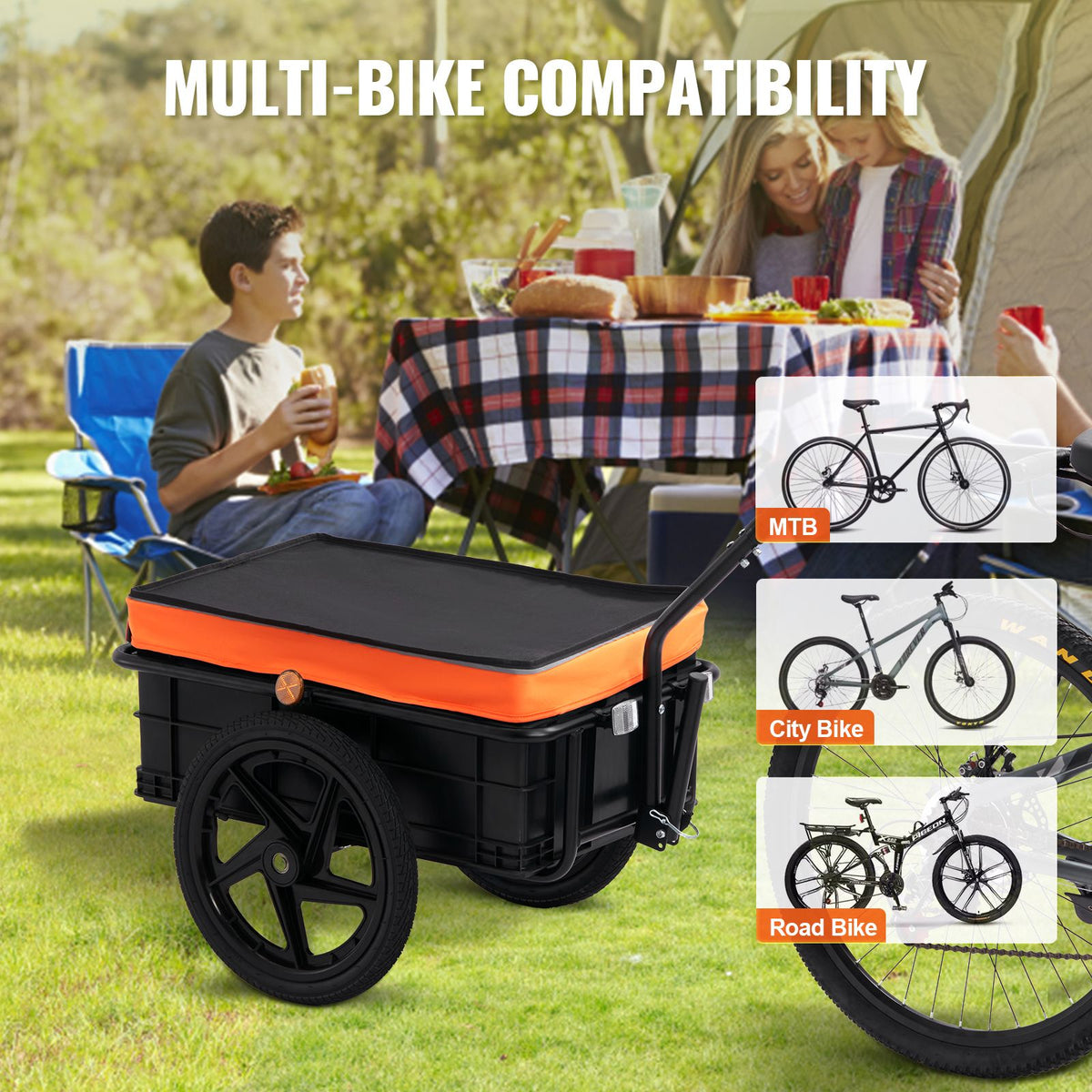 Bike Cargo Trailer, 88 lbs Load Capacity, Heavy-Duty Bicycle Wagon Cart, Foldable Compact Storage with Universal Hitch, Waterproof Cover, 16" Wheels, Safe Reflectors, Fits 24"-28" Bike Wheels