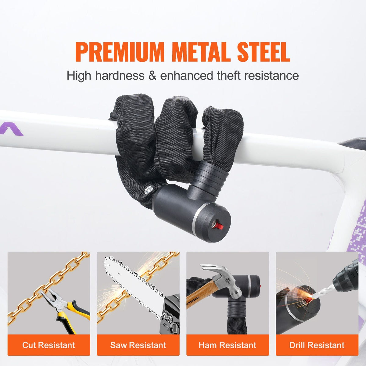 Bike Chain Lock, 2.79 Ft Combination Bicycle Chain Lock with 2 Keys, Heavy Duty Anti-Theft High Security Bike Locks, Perfect for Bike, Motorcycle, Scooter, Bicycle, Door, Fence or Gate, 8mm