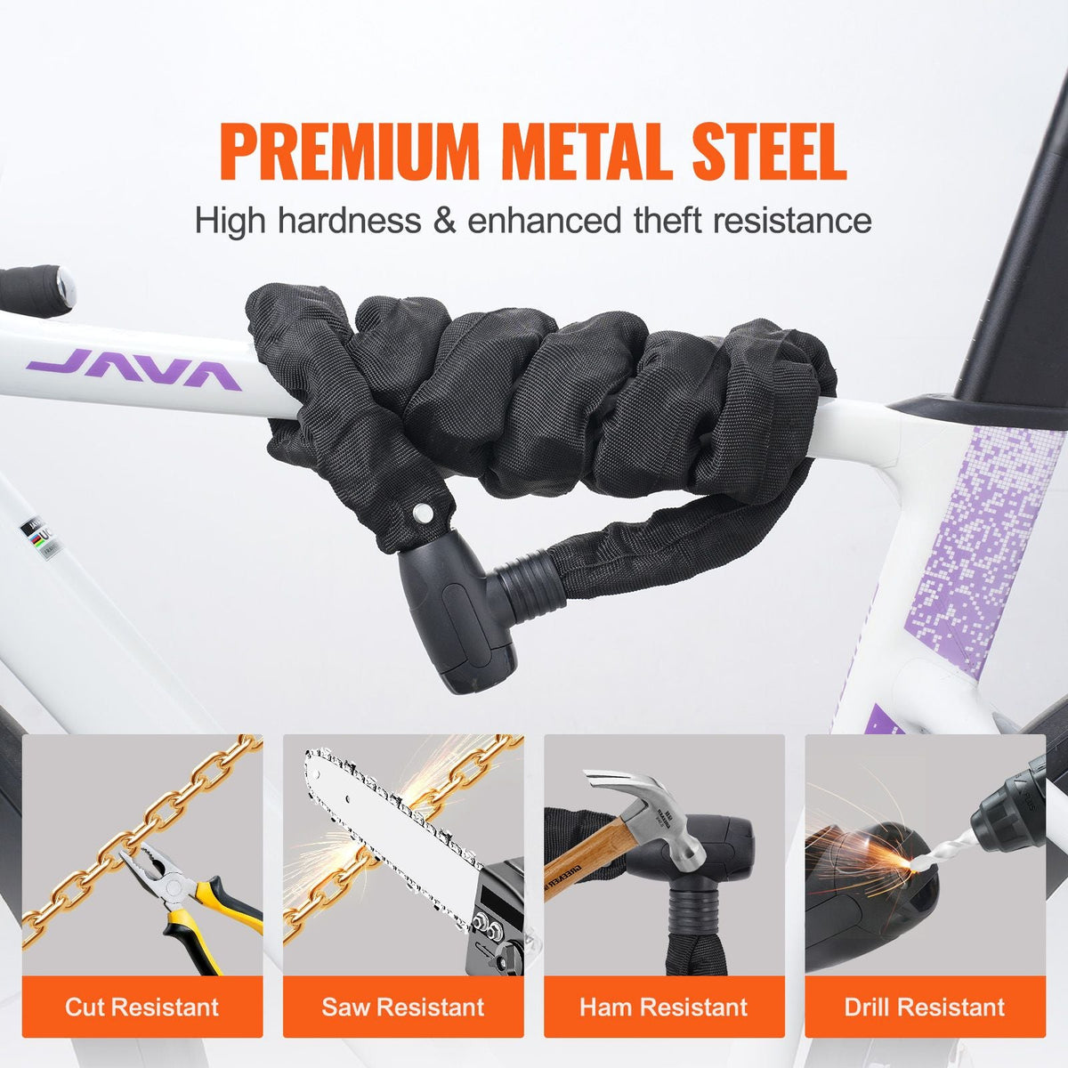 Bike Chain Lock, 3.94 Ft Combination Bicycle Chain Lock with 4 Keys, Heavy Duty Anti-Theft High Security Bike Locks, Perfect for Bike, Motorcycle, Scooter, Bicycle, Door, Fence or Gate, 8mm