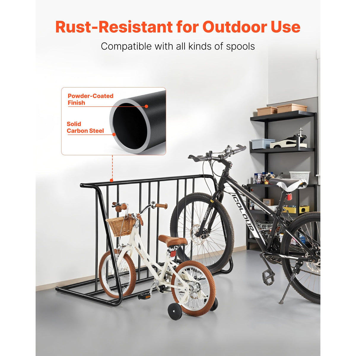 Bike Rack, Fits Tire Width 3 Inch/76.2 mm, Carbon Steel Double-Sided Grid Bike Rack Stand, Freestanding Bicycle Storage Holder for Curbside, Garage, Indoor, Outdoor Parking, 6-Bicycle Capacity