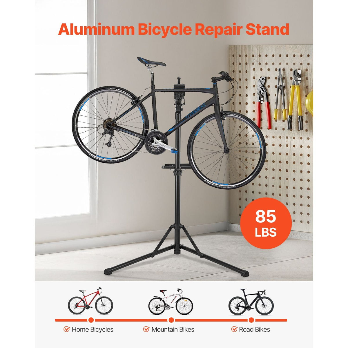 Bike Repair Stand, 85 lb Heavy-duty Bicycle Work Stand with 40.7-64.1 in Adjustable Height & Magnetic Tool Tray, Foldable Bicycle Maintenance Rack, Shop Home Mechanics for Mountain & Road Bike