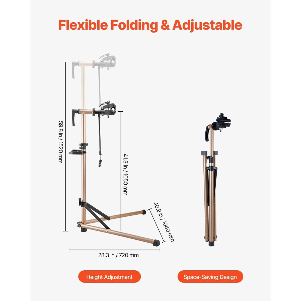 Bike Repair Stand, 88 lb Heavy-duty Bicycle Work Stand with 41.3-59.8 in Adjustable Height & Magnetic Tool Tray, Foldable Bicycle Maintenance Rack, Shop Home Mechanics for Mountain & Road Bike