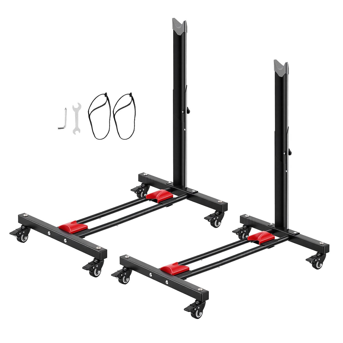 Bike Stand 2 Pack, Freestanding Vertical & Horizontal Bike Storage Rack, with Lockable Casters, Height Adjustable Carbon Steel Upright Garage Bicycle Floor Stand, for 20-29 in Wheels, Black