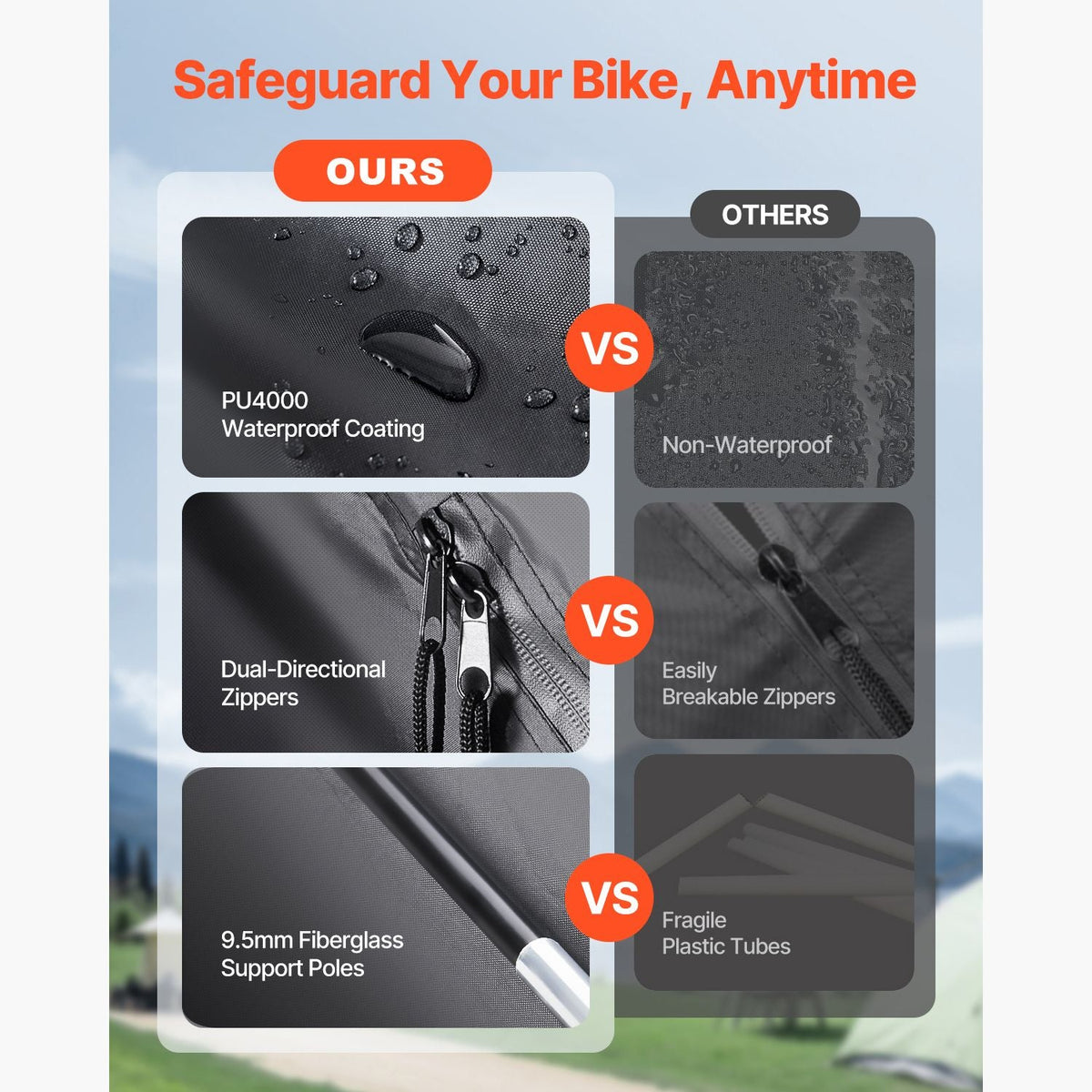 Bike Storage Tent, 1 to 2 Bikes, Outdoor Spacious Bike Storage Tent with Ventilated Window, Waterproof Easy-to-Install Bike Tent with High Strength Fiberglass & Dual Zippers, Fit for Bicycle