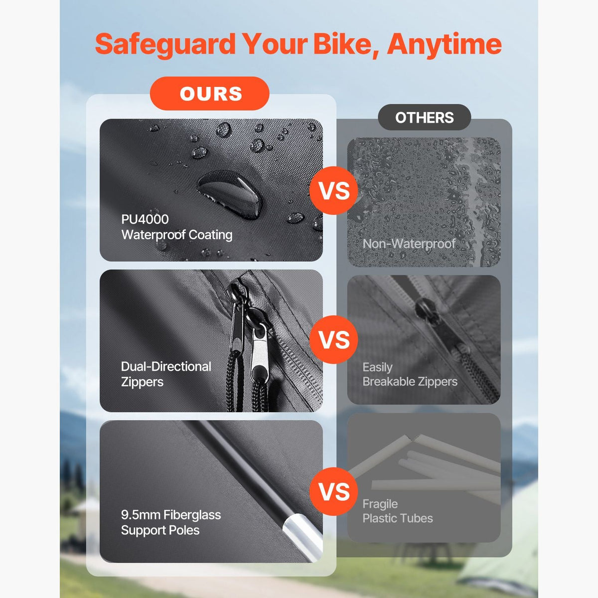 Bike Storage Tent, 4 to 5 Bikes, Outdoor Spacious Bike Storage Tent with Ventilated Window, Waterproof Easy-to-Install Bike Tent with High Strength Fiberglass & Dual Zippers, Fit for Bicycle