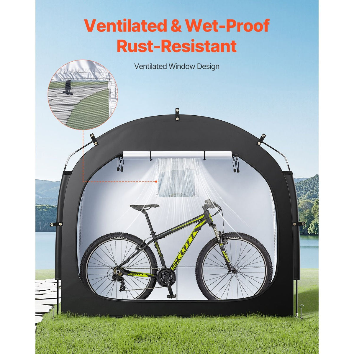 Bike Storage Tent, 4 to 5 Bikes, Outdoor Spacious Bike Storage Tent with Ventilated Window, Waterproof Easy-to-Install Bike Tent with High Strength Fiberglass & Dual Zippers, Fit for Bicycle