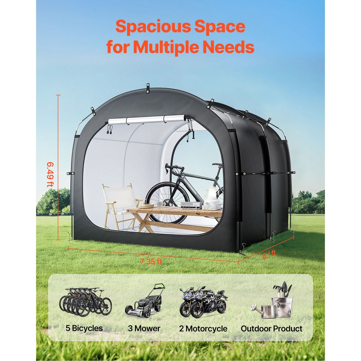 Bike Storage Tent, 5 Bikes, Outdoor Spacious Bike Storage Tent with Ventilated Window, Waterproof Easy-to-Install Bike Tent with High Strength Fiberglass & Dual Zippers, Fit for Bicycle