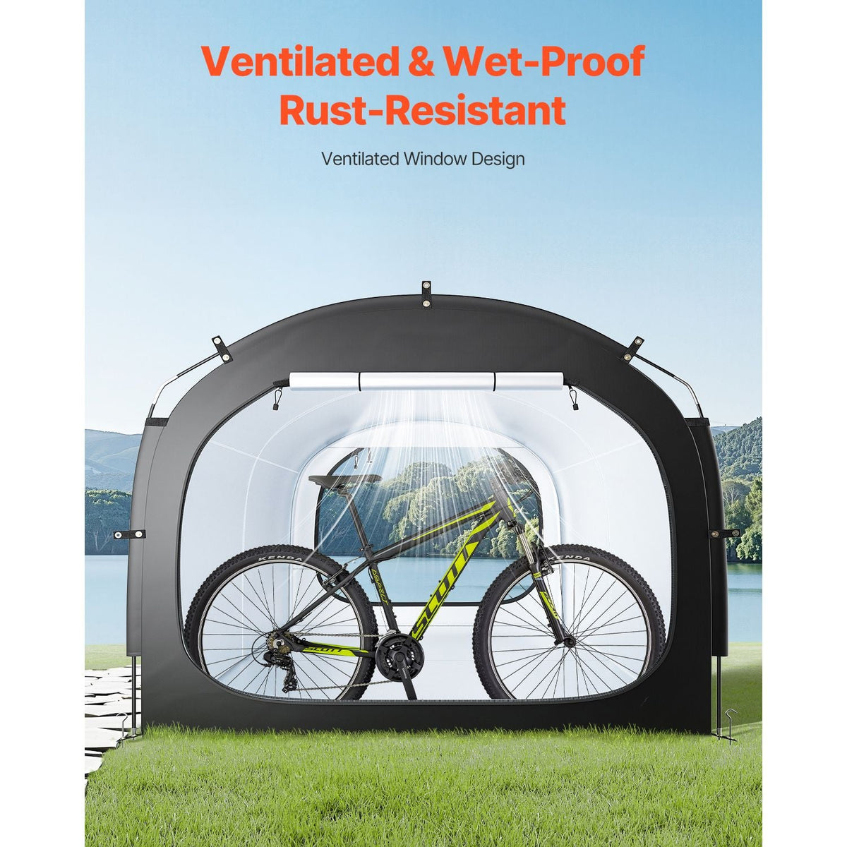 Bike Storage Tent, 5 Bikes, Outdoor Spacious Bike Storage Tent with Ventilated Window, Waterproof Easy-to-Install Bike Tent with High Strength Fiberglass & Dual Zippers, Fit for Bicycle