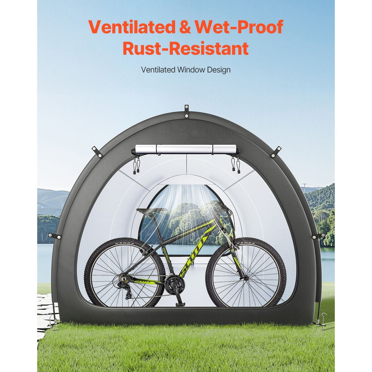 Bike Storage Tent, 5+ Bikes, Outdoor Spacious Bike Storage Tent with Ventilated Window, Waterproof Fan-Shaped Bike Tent with High Strength Fiberglass & Dual Zippers, Fit for Bicycle