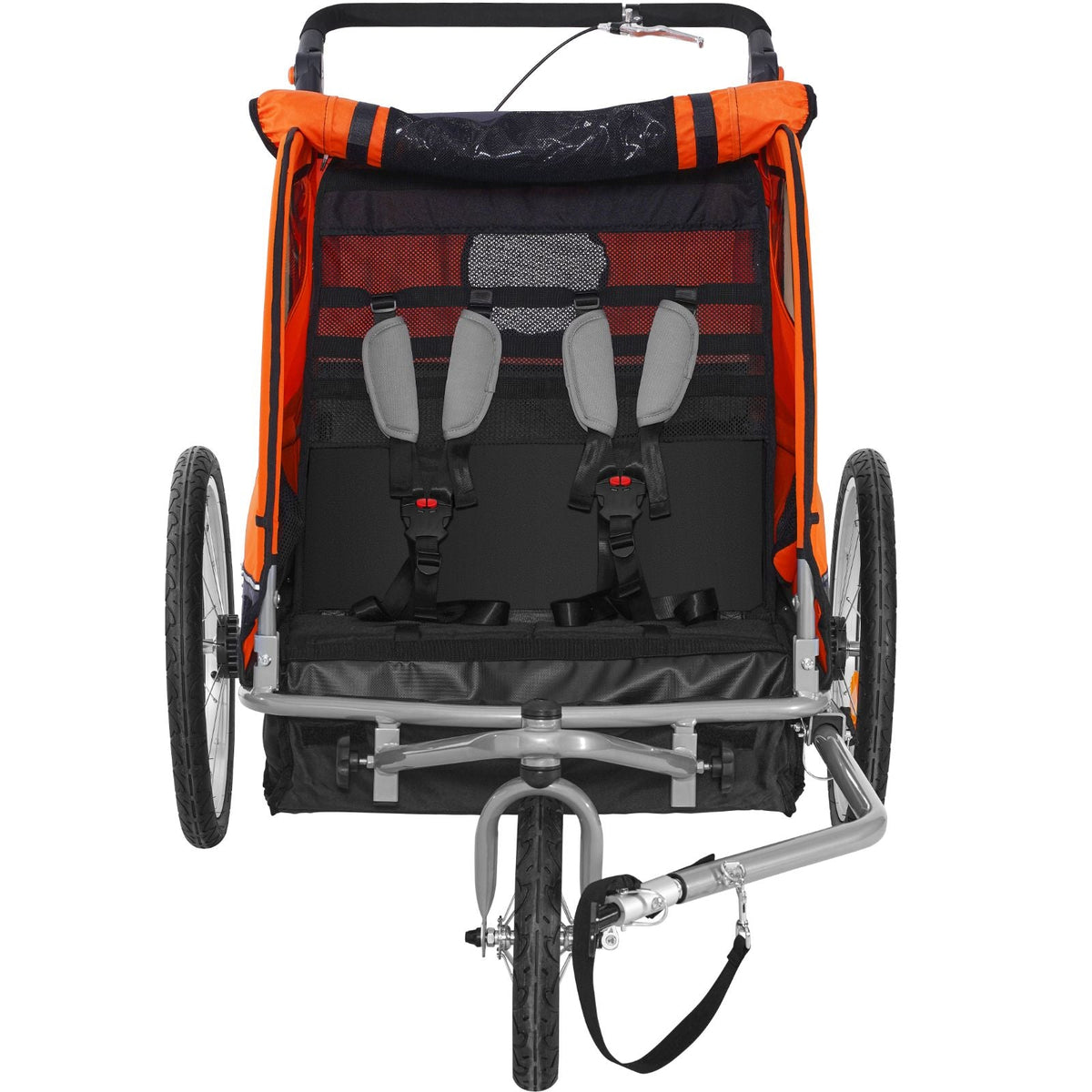 Bike Trailer for Toddlers, Kids, Double Seat, 100 lbs Load, 2-In-1 Canopy Carrier Converts to Stroller, Tow Behind Foldable Child Bicycle Trailer with Universal Bicycle Coupler, Orange and Gray