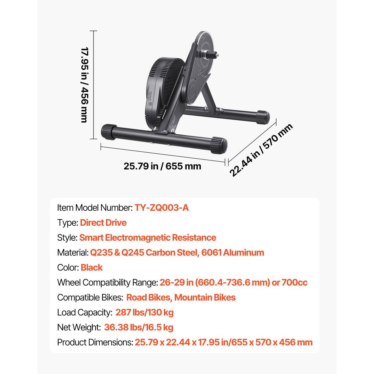 Bike Trainer, 1-13 Level, 26-29 in & 700C Wheels, Smart Bicycle Stationary Stand for Indoor Exercise Riding with Front Wheel Riser Block, Fits Road and Mountain Bikes, Compatible with Zwift App