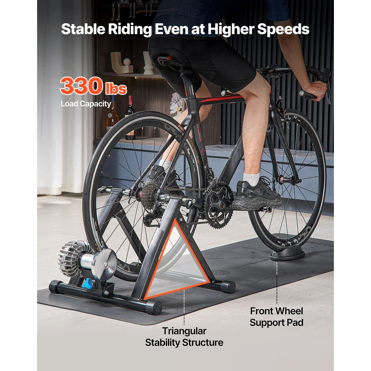Bike Trainer, 26-29 Inch & 700C Wheels, Foldable Fluid Bicycle Stationary Trainer Stand for Indoor Exercise Riding with Quick Release Skewer & Front Wheel Riser Block, Fits Road Bikes, Black