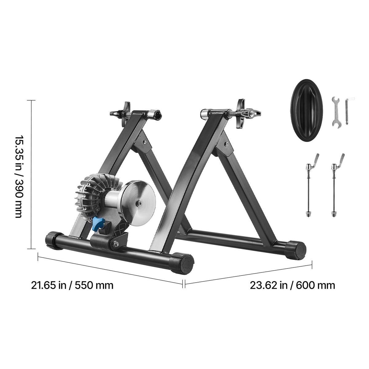 Bike Trainer, 26-29 Inch & 700C Wheels, Foldable Fluid Bicycle Stationary Trainer Stand for Indoor Exercise Riding with Quick Release Skewer & Front Wheel Riser Block, Fits Road Bikes, Black