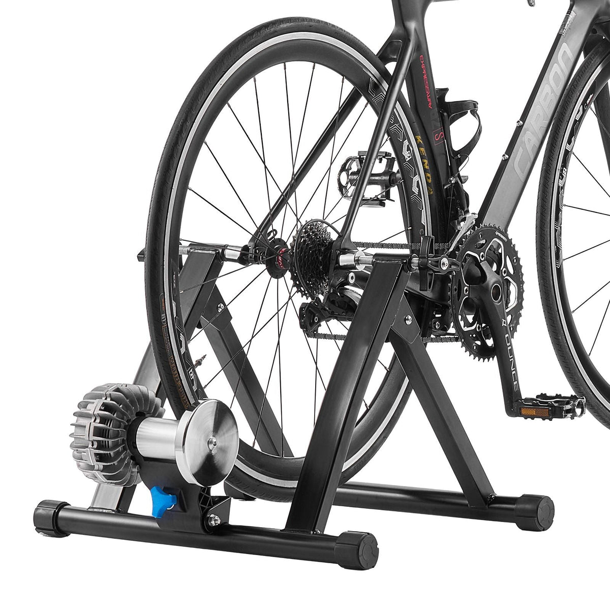 Bike Trainer, 26-29 Inch & 700C Wheels, Foldable Fluid Bicycle Stationary Trainer Stand for Indoor Exercise Riding with Quick Release Skewer & Front Wheel Riser Block, Fits Road Bikes, Black