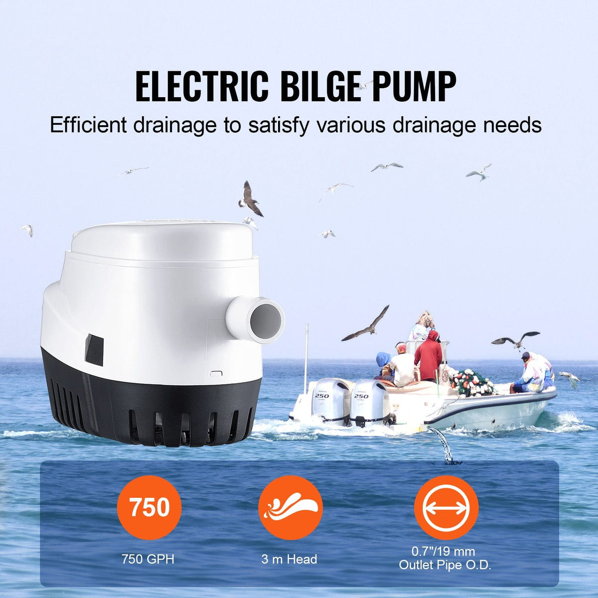 Bilge Pump, 750GPH 12V Automatic Submersible Boat Bilge Water Pump with Float Switch, 0.7" Outlet Diameter, Small Boat Bilge Pump, Marine Electric Bilge Pump for Boats, Ponds, Pools, Basements