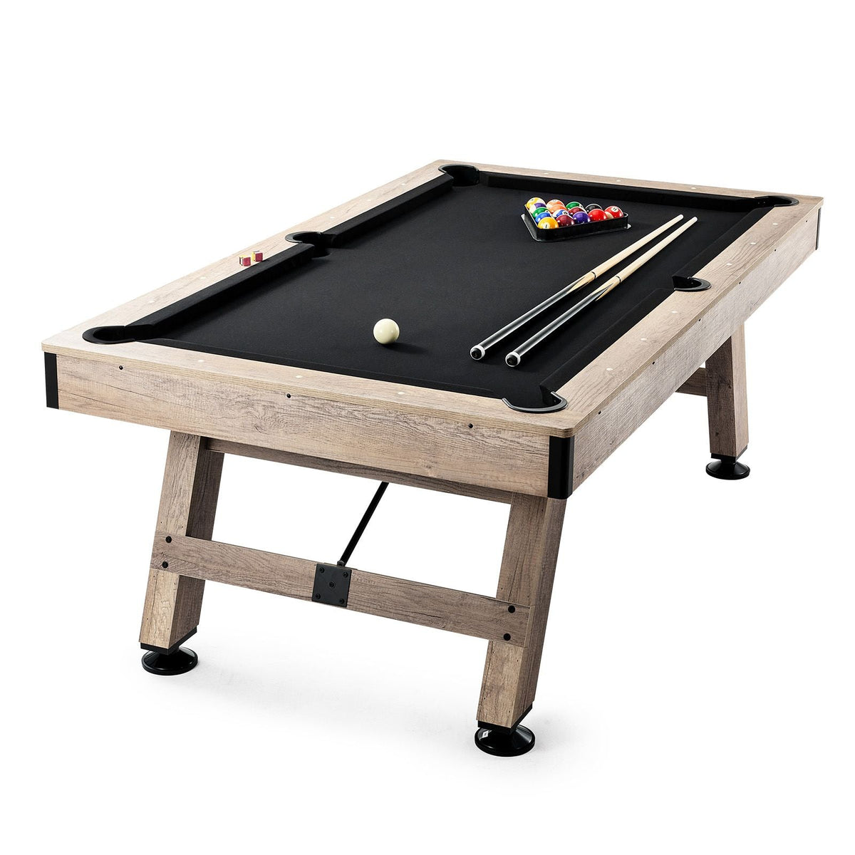 Billiards Table, 7 ft Pool Table, Adjust Legs Stable Billiards Table, Pool Table Set Includes Balls, Cues, Chalks and Brush, Wood Color with Black Cloth, Perfect for Family Game Room Kids Adults