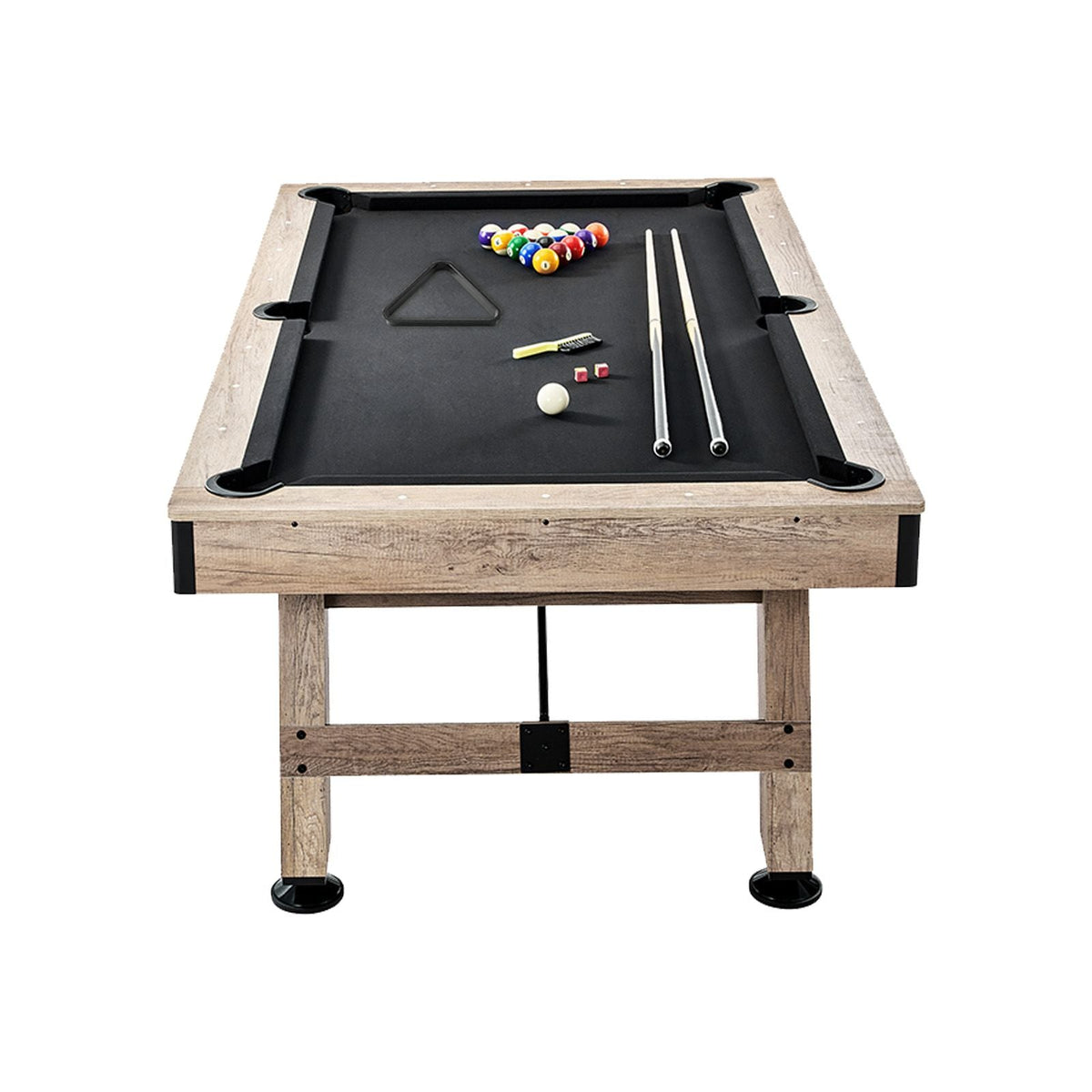 Billiards Table, 7 ft Pool Table, Adjust Legs Stable Billiards Table, Pool Table Set Includes Balls, Cues, Chalks and Brush, Wood Color with Black Cloth, Perfect for Family Game Room Kids Adults