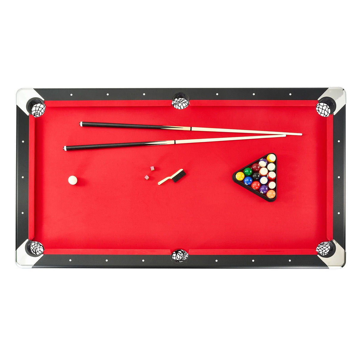 Billiards Table, 7 ft Pool Table, Portable Foldable Space-Saving Table, Billiard Table Set Includes Balls, Cues, Chalks and Brush, Black with Red Cloth, Perfect for Family Game Room Kids Adults