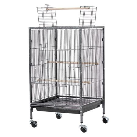 Bird Cage, 18 x 18 x 30 inch, Open Flat Top, Wrought Iron Bird Flight Cage with Perches, Slide-Out Tray and Plastic Feeders, Casters, for Parrot, Blue Tit, Cockatiel, Canary, Budgerigar, Conure